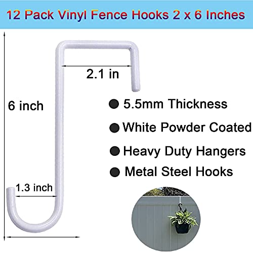 DINGEE 12 Pack Vinyl Fence Hangers, 2 x 6 inch Patio Light Hooks, White Powder Coated Steel Fence Hooks for Hanging Plants, Planters, Bird Feeders, Lights - Image 5