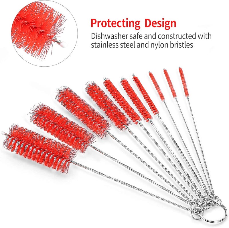 CiaraQ Bottle Cleaning Brushes, 8 Inch Nylon Tube Brush Set, Cleaner for Narrow Neck Bottles Cups with Hook, Set of 10pcs. - Image 4