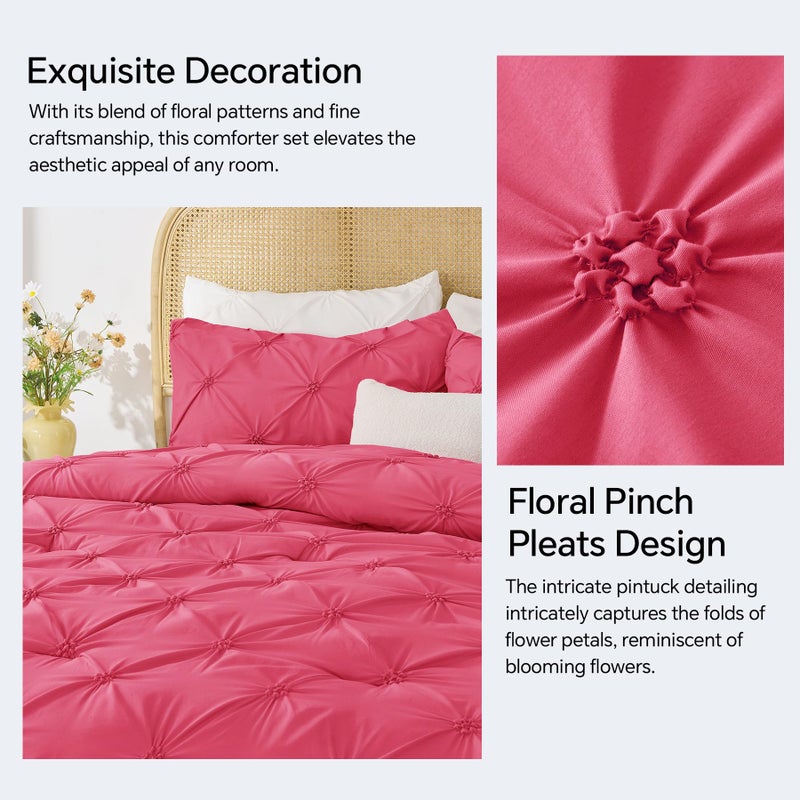 BEDELITE Hot Pink Twin Comforter Set - 2 Peices Boho Pintuck Bedding Comforter Sets  Lightweight Soft & Warm Twin Bedding Sets with 1 Pillowcase for All Season - Image 4