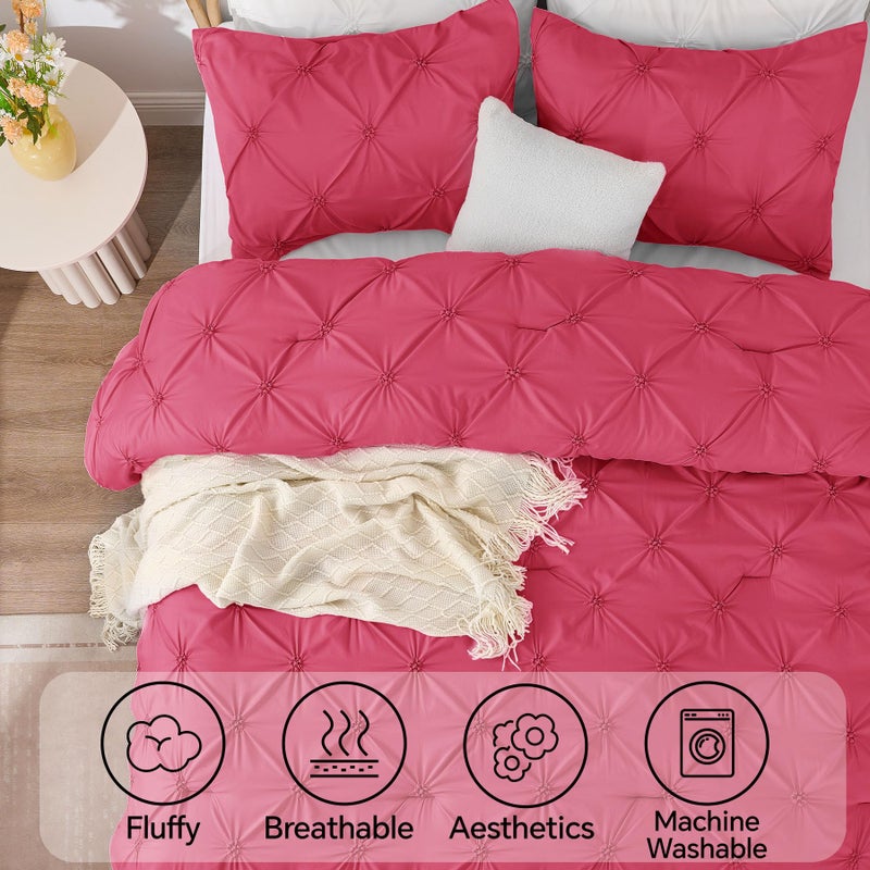 BEDELITE Hot Pink Twin Comforter Set - 2 Peices Boho Pintuck Bedding Comforter Sets  Lightweight Soft & Warm Twin Bedding Sets with 1 Pillowcase for All Season - Image 5