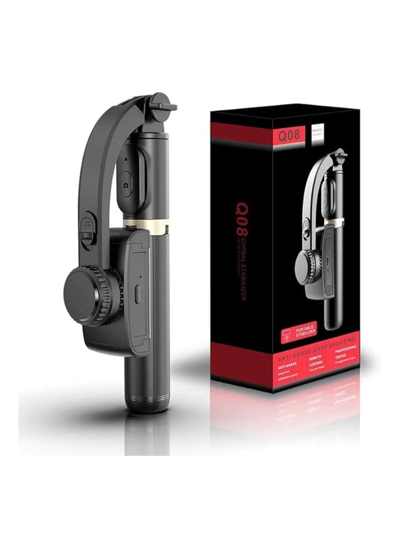 Macon Q08 Mini Handheld Gimbal Stabilizer – 1-Axis Anti-Shake Extendable Selfie Stick & Tripod with Wireless Remote (Black) - Image 1