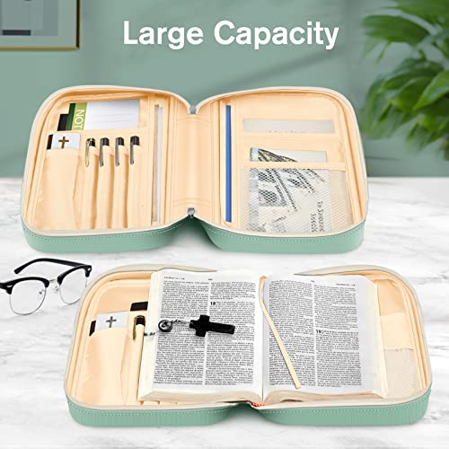 FINPAC Bible Cover, Carrying Book Case Church Bag Bible Protective with Handle and Zippered Pocket, Gift for Mother Lady Women Men, Light Green - Image 4