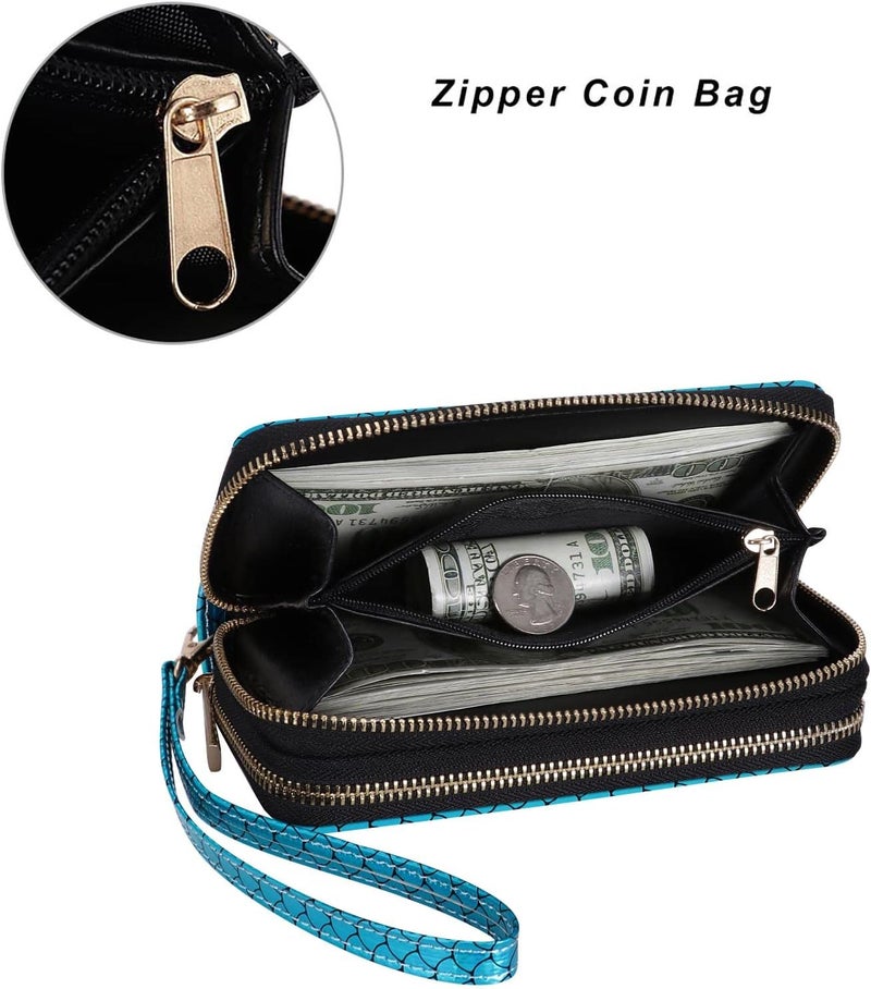 HAWEE Cellphone Wallet for Women Dual Zipper Long Purse with Removable Wristlet - Image 3