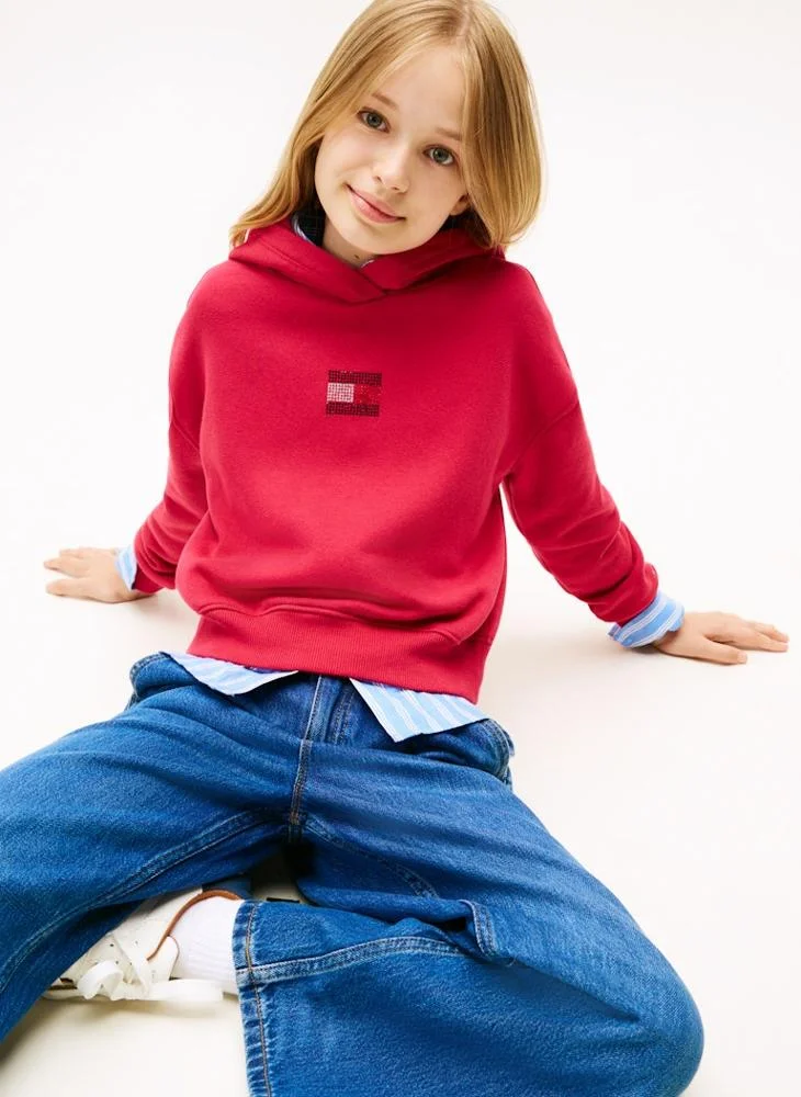 Tommy Hilfiger red Kids Rhine Stone Flag Hoodie for Women | Best Price UAE