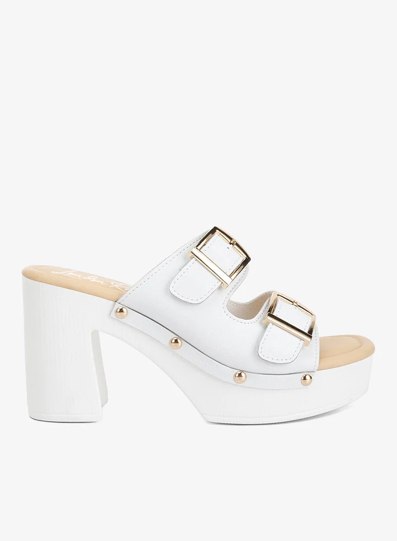 White Dual Buckle Strap Clogs