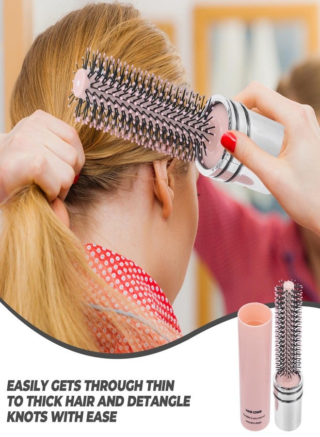UKCOCO Travel Round Hair Brush : Retractable Retractable Hairbrush for Women - Portable Mini Curling Brush for Thick & Thin Hair, 6.09X1.61X1.57in (Pink) - Image 2