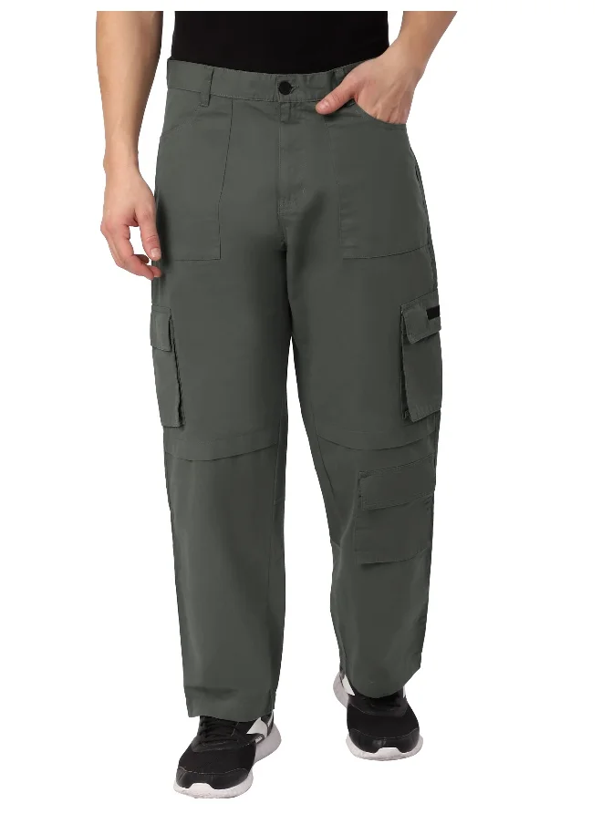 Beyoung Metal Grey Pleated Knee Cargo Pants