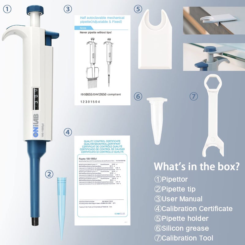 ONiLAB 1000-5000Î¼l Multi-Volume Adjustable Autoclavable Micropipette/Pipettor, Single Channel, 7010101017 - Image 5
