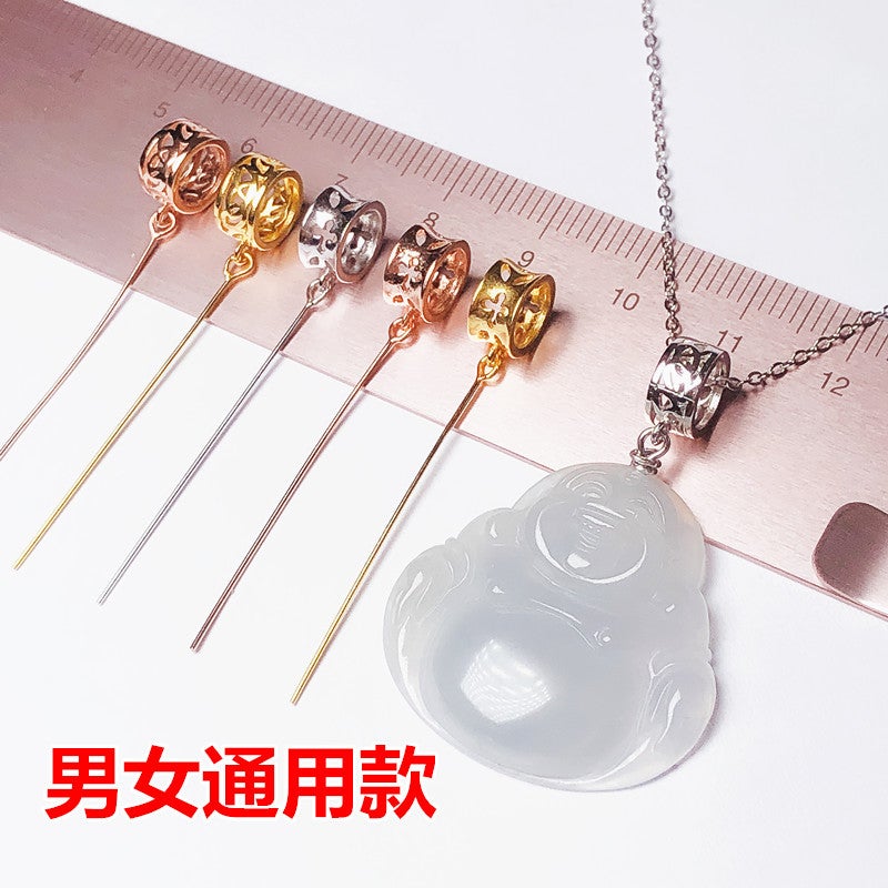 S925 Sterling Silver Pendant Universal Hollow Pin Buckle Jade Pendant Jade Handmade Silver Buckle Head Pendant Buckle Inclined Hole Fine Hole - Image 2
