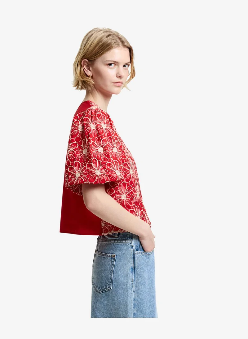 French Connection  Women's Watermelon Red Rorry Cotton Broidered Button Through Shirt for Women | Best Price UAE