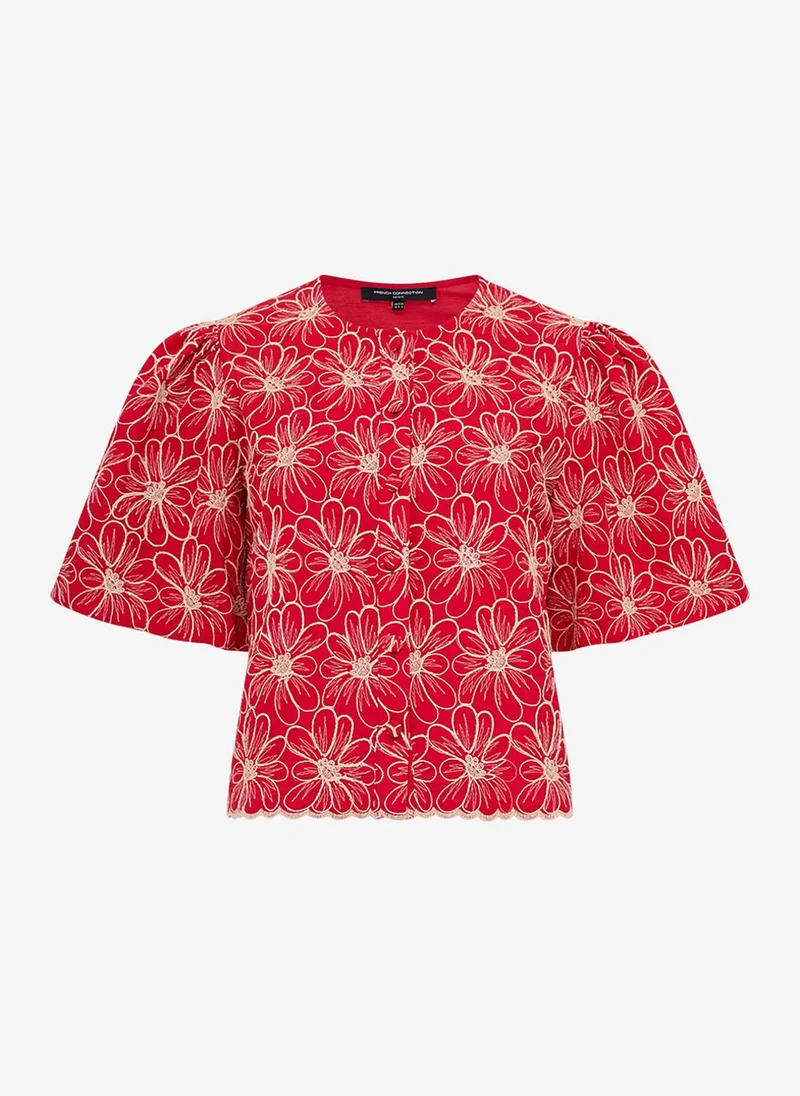French Connection  Women's Watermelon Red Rorry Cotton Broidered Button Through Shirt for Women | Best Price UAE