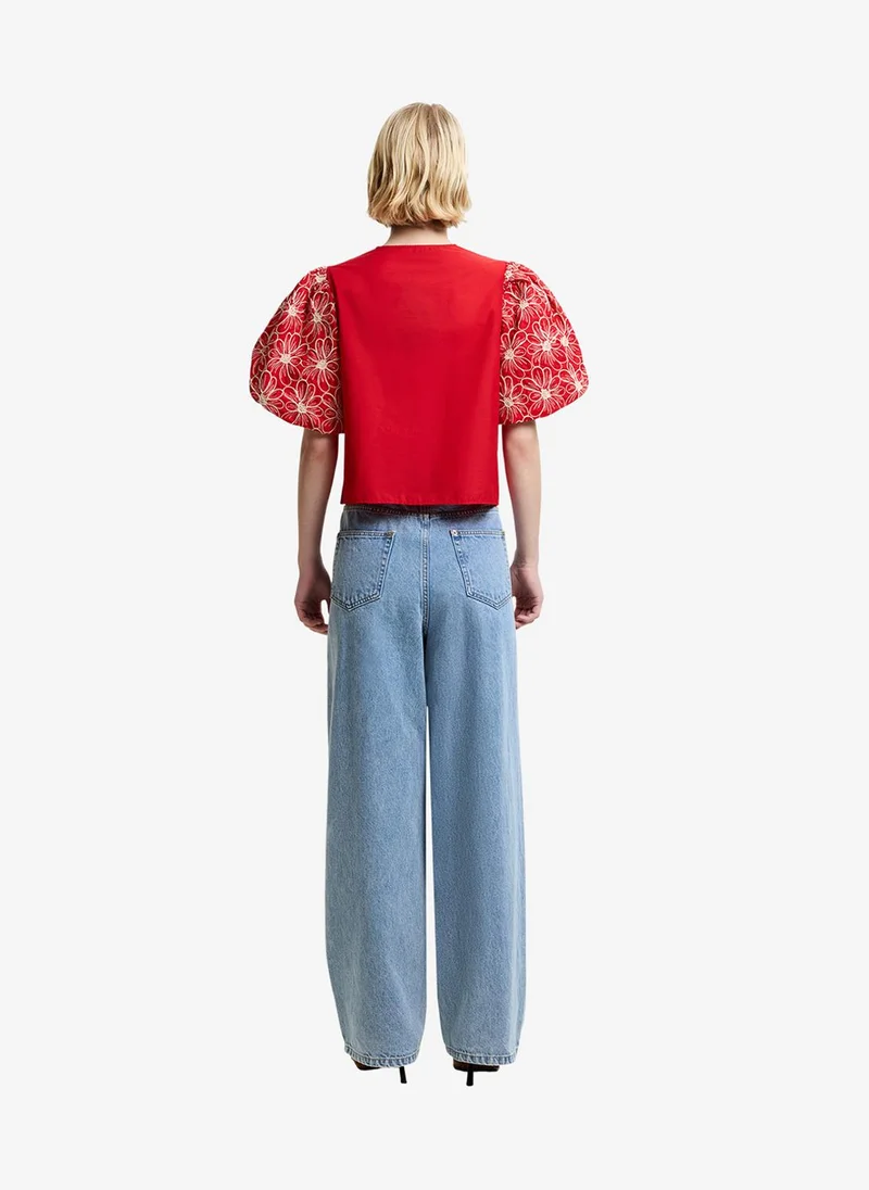 French Connection  Women's Watermelon Red Rorry Cotton Broidered Button Through Shirt for Women | Best Price UAE