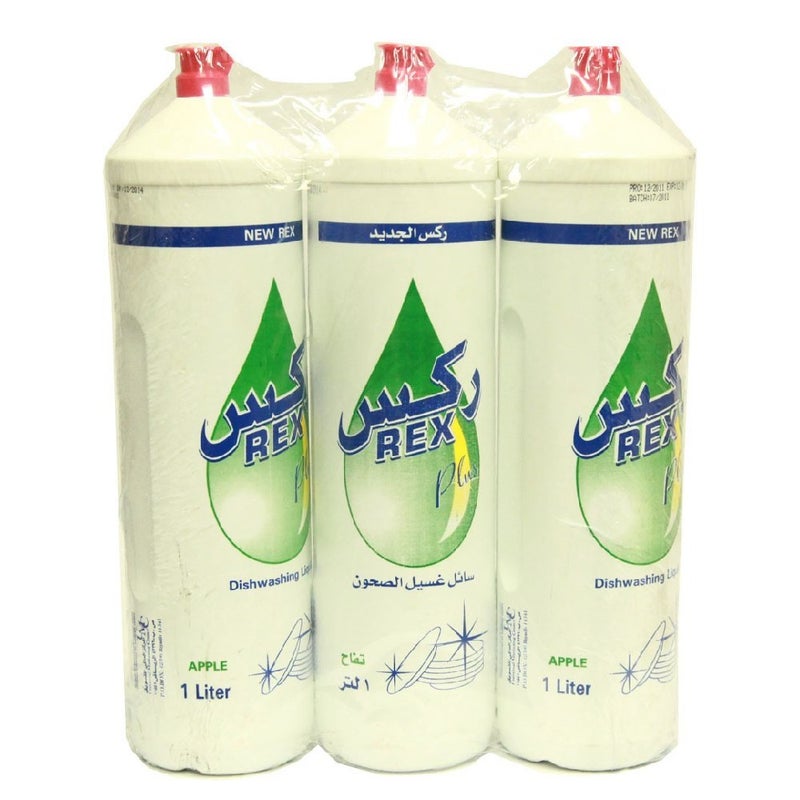 REX سائل غسيل الصحون ركس برائحة التفاح، 1 ل × 3