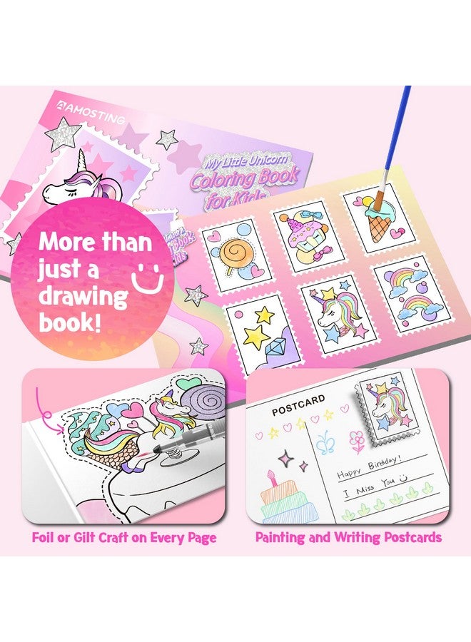 AMOSTING Paint with Water Coloring Books for Kids, 3PCS Watercolor Paint Books Sets, 32 Unicorn Pages Total, Arts and Crafts for Kids Ages 4-6-8-12 with 3 Paint Brushes and 3 Coloring Activity Books (unicorn) - Image 2