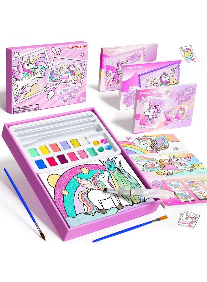 AMOSTING Paint with Water Coloring Books for Kids, 3PCS Watercolor Paint Books Sets, 32 Unicorn Pages Total, Arts and Crafts for Kids Ages 4-6-8-12 with 3 Paint Brushes and 3 Coloring Activity Books (unicorn) - Image 1