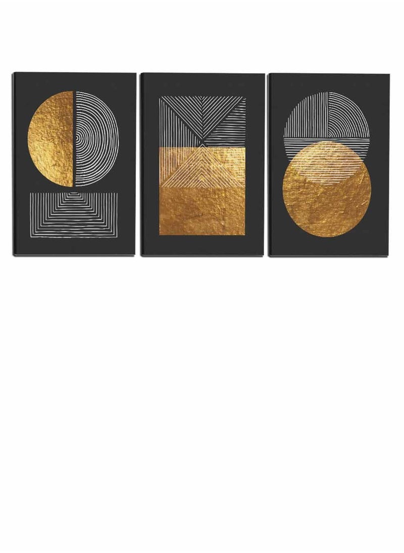 LOWHA Set Of 3 Framed Canvas Wall Arts Stretched Over Wooden Frame, Abstract Circle Squares Paintings, For Home, Living Room, Office Decor  - Image 4