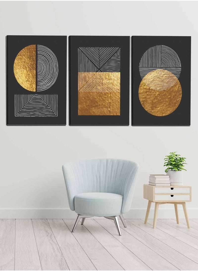 LOWHA Set Of 3 Framed Canvas Wall Arts Stretched Over Wooden Frame, Abstract Circle Squares Paintings, For Home, Living Room, Office Decor  - Image 1