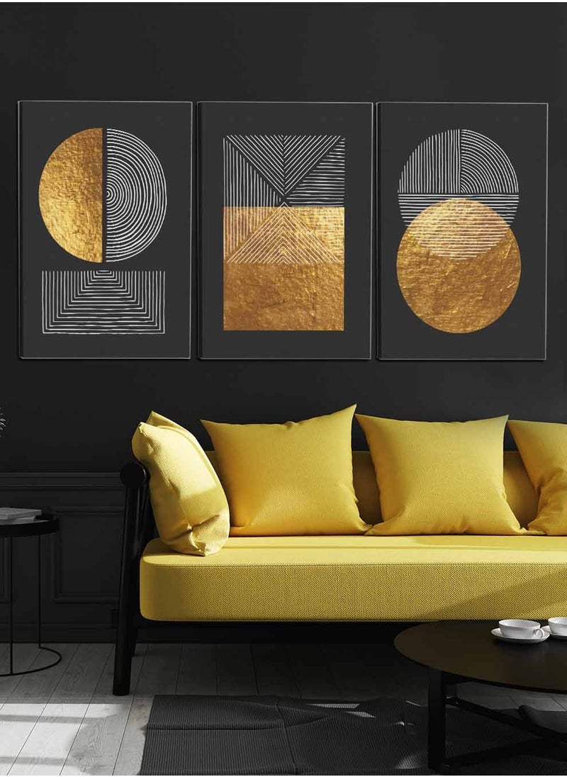 LOWHA Set Of 3 Framed Canvas Wall Arts Stretched Over Wooden Frame, Abstract Circle Squares Paintings, For Home, Living Room, Office Decor  - Image 2