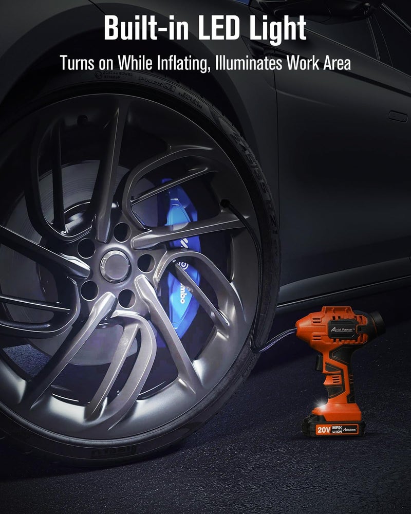 AVID POWER Tire Inflator Portable Air Compressor, 20V Cordless Rechargeable Battery Tire Pump w/ 12V Car Power Adapter, Digital Pressure Gauge, Auto Air Pump for Many Inflatables (Orange) - Image 5