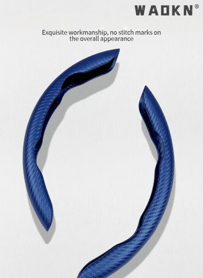 WAOKN Steering Wheel Cover, Clip-On Half-Wrap Carbon Fiber D-Type Cover, 2-Pieces ，Non-Slip Sweat-Absorbent All-Season Protector, Universal Fit for 99% of Cars Including Toyota, Honda, Nissan, Volkswagen, Hyundai and Kia, Sporty Car Interior Accessory for Men and Women(Glossy Blue) - Image 3