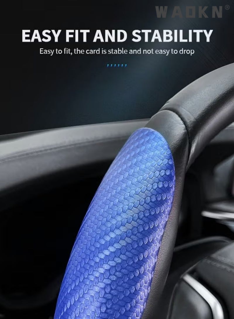 WAOKN Steering Wheel Cover, Clip-On Half-Wrap Carbon Fiber D-Type Cover, 2-Pieces ，Non-Slip Sweat-Absorbent All-Season Protector, Universal Fit for 99% of Cars Including Toyota, Honda, Nissan, Volkswagen, Hyundai and Kia, Sporty Car Interior Accessory for Men and Women(Glossy Blue) - Image 5