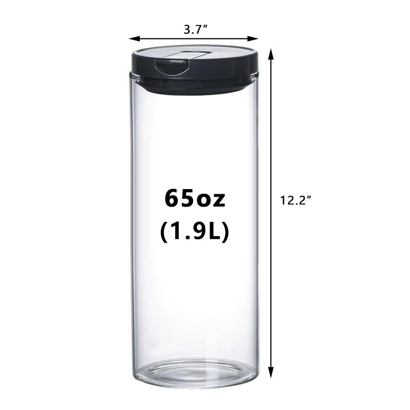 FEOOWV 1.9L/12inch Pasta Storage Jars-Spaghetti Container Glass Pasta Jar with Lid- Airtight Dry Food Storage Kitchen Canister for Snacks Macaroni Noodles Candy (Black) - Image 2
