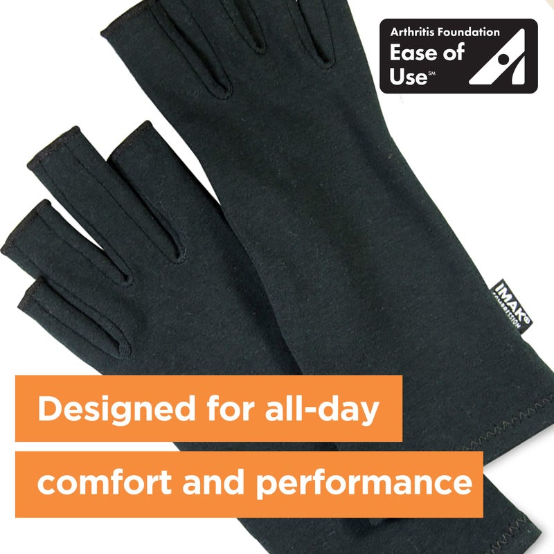 IMAK Brownmed Compression Arthritis Gloves - Fingerless Compression Gloves - Supports Circulation - Black - Medium - Image 3