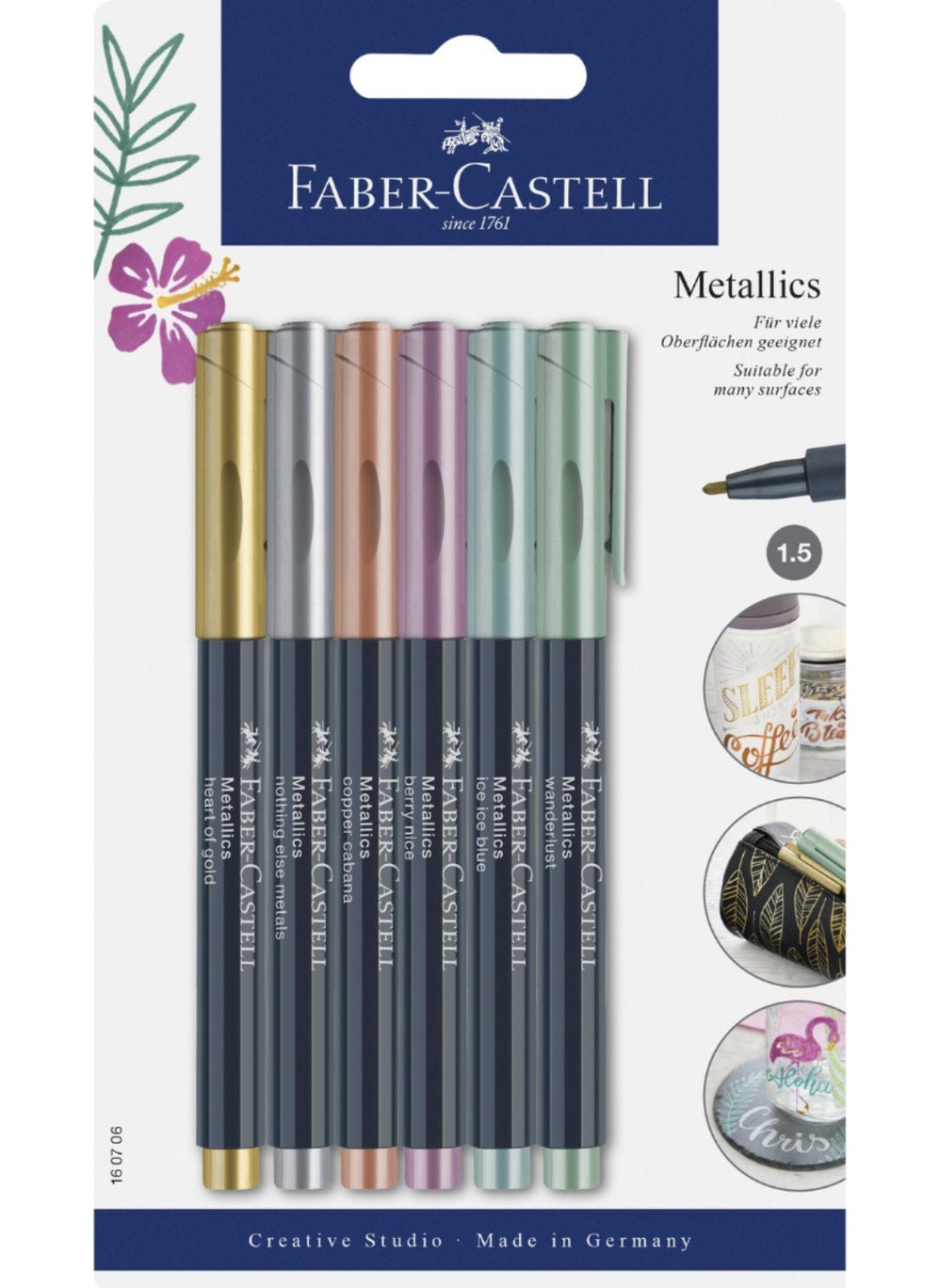 Faber - Thick Tip Metallic Felt Pen 6 Colors Set Paintable Pen Box Music - Image 1