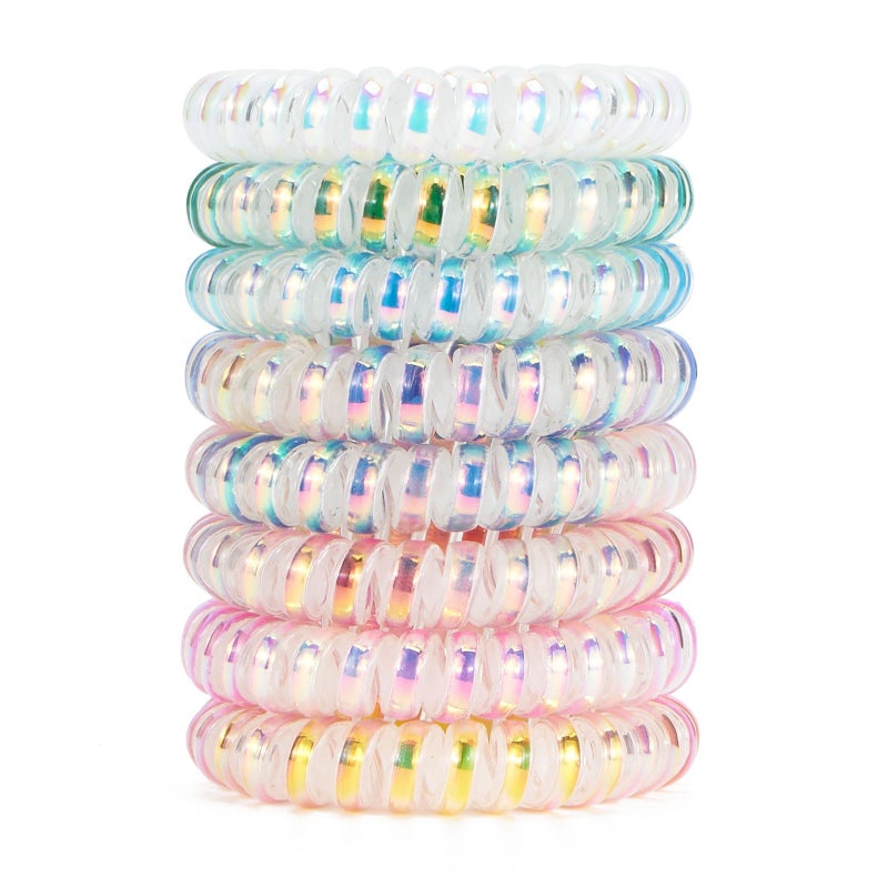 QIUTIMIY Dazzle Spiral Hair Ties Colorful 8 Pcs  Coil Plastic Spiral Ponytail Holders for Thick Hair No Crease Phone Cord Ties for All Hair Types