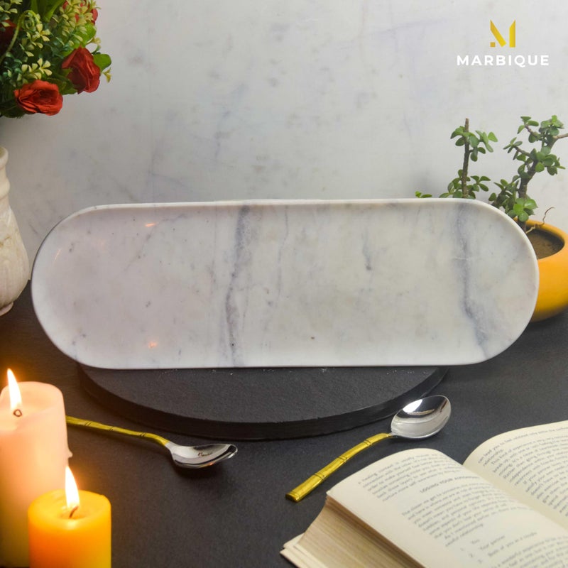 MARBIQUE Premium White Marble Tray Platter Serving Board 38 × 13 cm - Image 3