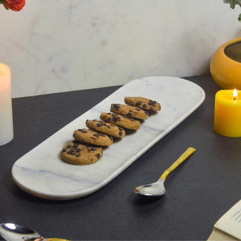 MARBIQUE Premium White Marble Tray Platter Serving Board 38 × 13 cm - Image 1
