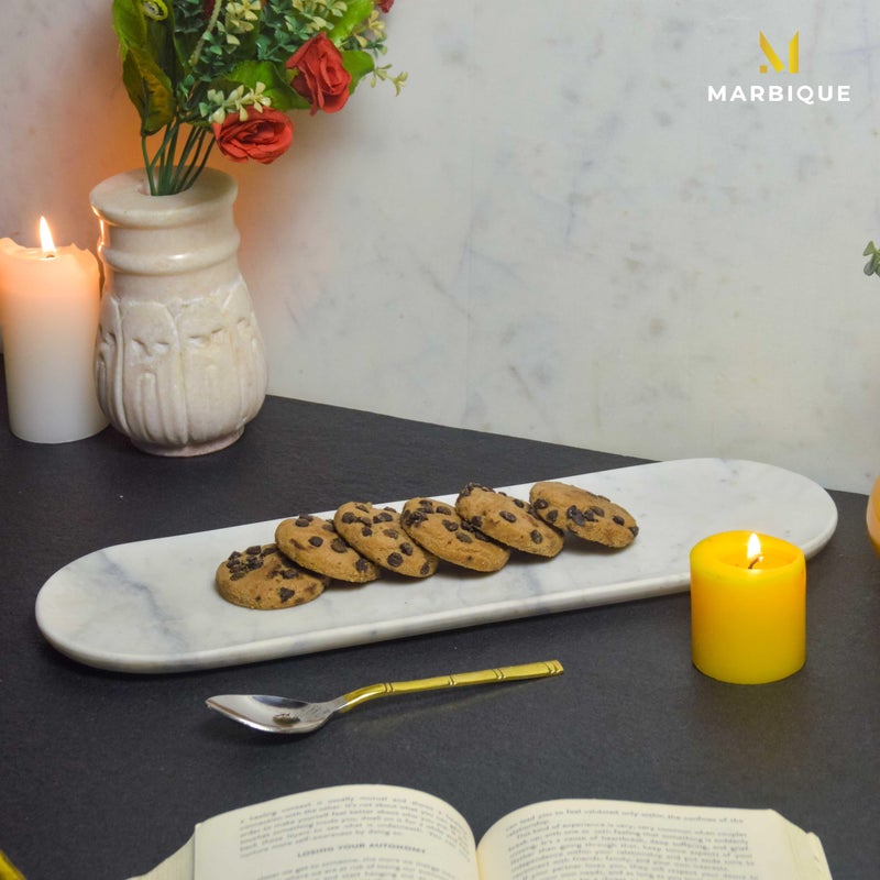 MARBIQUE Premium White Marble Tray Platter Serving Board 38 × 13 cm - Image 2