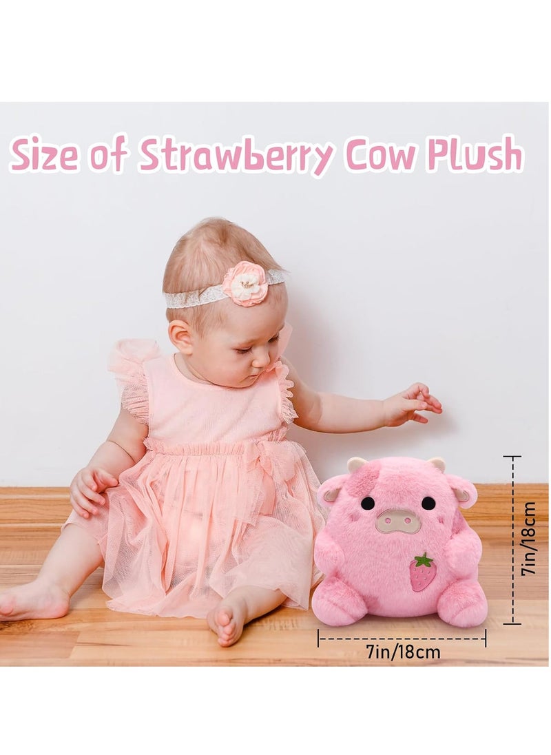 Strawberry Cow Plush Toy, Pillow Pets, Soft Stuffed Animal Pillow, Anxiety Plush, Kids Lumbar Back Cushion, Soft Doll, Cute Gifts for Boys & Girls, Sitting Cow  - Image 4