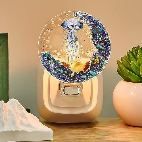 Hortsun Plug in Seashell Night Light Ocean Sea Animal Decorative Night Light Plug in Beach Lamps Vintage Ocean Lamps for Adult for Home Bedroom Living Room Bathroom Wall(Jellyfish) - Image 4