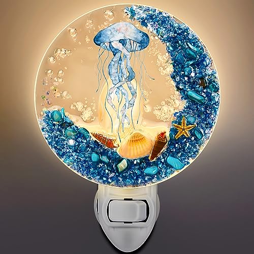 Hortsun Plug in Seashell Night Light Ocean Sea Animal Decorative Night Light Plug in Beach Lamps Vintage Ocean Lamps for Adult for Home Bedroom Living Room Bathroom Wall(Jellyfish) - Image 1