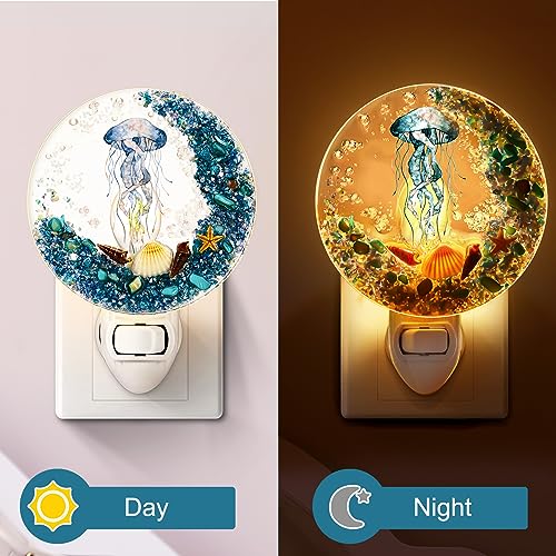 Hortsun Plug in Seashell Night Light Ocean Sea Animal Decorative Night Light Plug in Beach Lamps Vintage Ocean Lamps for Adult for Home Bedroom Living Room Bathroom Wall(Jellyfish) - Image 5