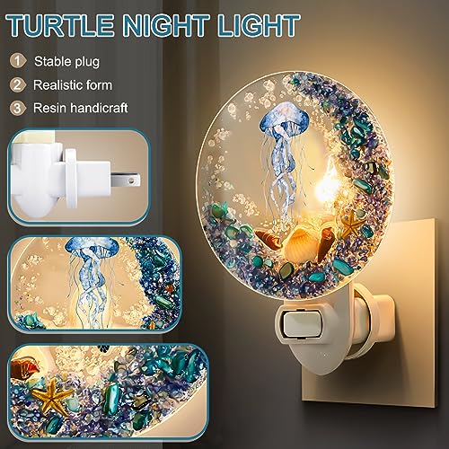 Hortsun Plug in Seashell Night Light Ocean Sea Animal Decorative Night Light Plug in Beach Lamps Vintage Ocean Lamps for Adult for Home Bedroom Living Room Bathroom Wall(Jellyfish) - Image 3