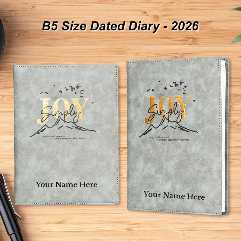 CrownLit Personalised B5 Dated Joy Diary 2026, Grey Cover with Gold Foil Design, Monthly and Daily Planning - Image 2