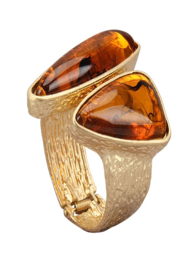 Bjesinmo Chunky Gold Bangle Bracelets for Women Trendy Cuff Bracelet Open Wide Arm Wrist Wrap Jewelry with Yellow Stone - Image 1