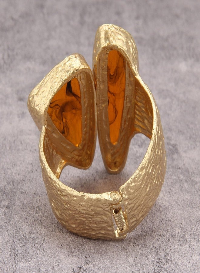 Bjesinmo Chunky Gold Bangle Bracelets for Women Trendy Cuff Bracelet Open Wide Arm Wrist Wrap Jewelry with Yellow Stone - Image 4