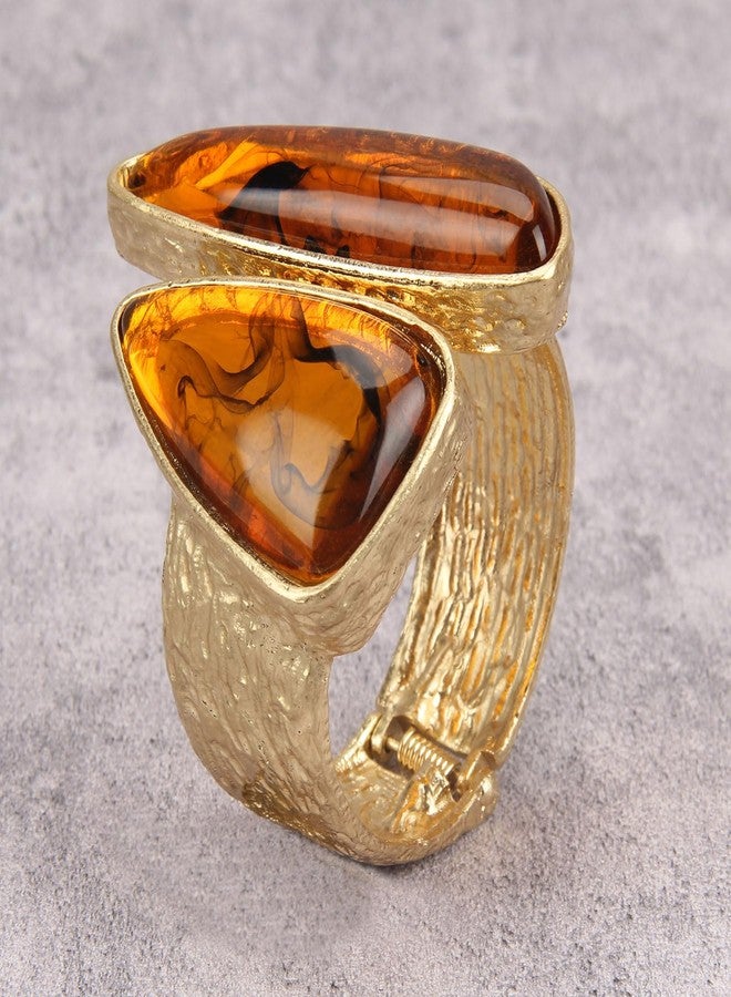 Bjesinmo Chunky Gold Bangle Bracelets for Women Trendy Cuff Bracelet Open Wide Arm Wrist Wrap Jewelry with Yellow Stone - Image 5