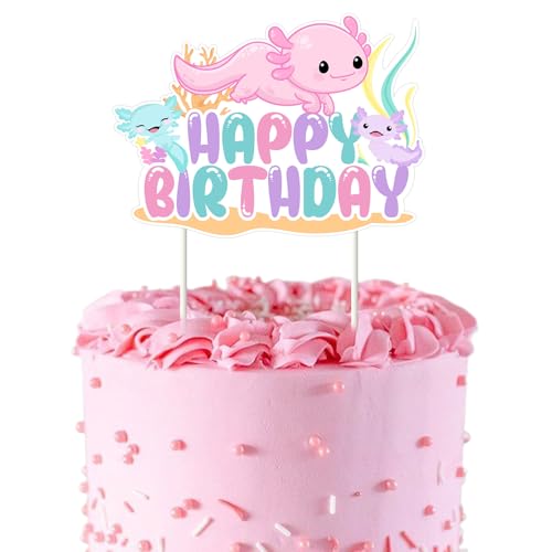 SHADOAMP Axolotl Birthday Party Decorations Girls Macaron Axolotl Happy Birthday Cake Topper Doublesided Printing for Pastel Axolotl Party Decorations - Image 1