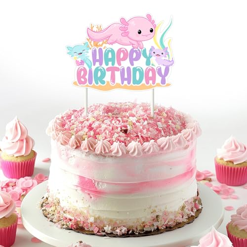 SHADOAMP Axolotl Birthday Party Decorations Girls Macaron Axolotl Happy Birthday Cake Topper Doublesided Printing for Pastel Axolotl Party Decorations - Image 5