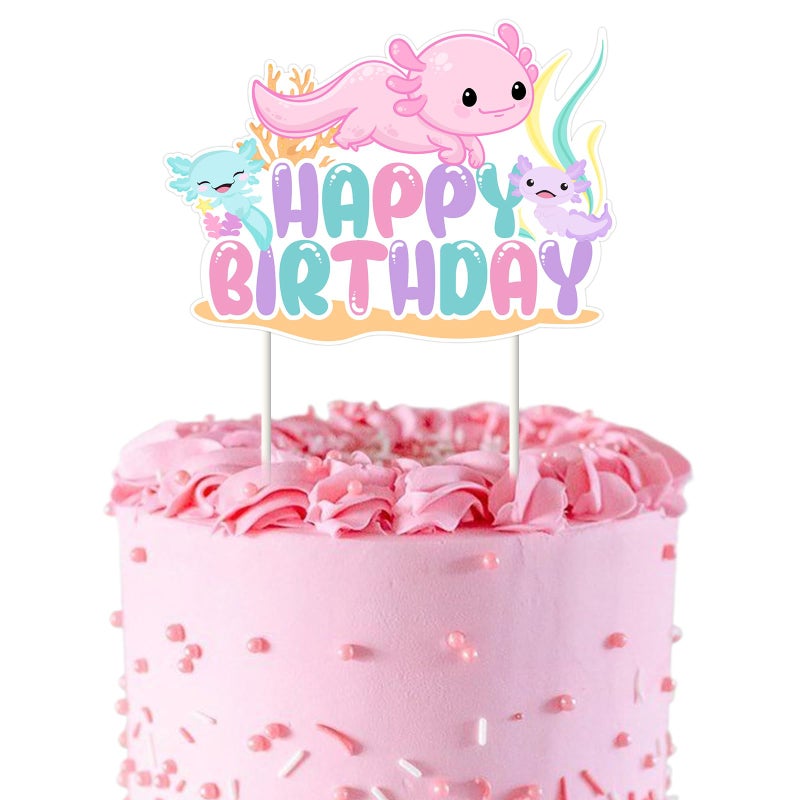SHADOAMP Axolotl Birthday Party Decorations Girls Macaron Axolotl Happy Birthday Cake Topper Doublesided Printing for Pastel Axolotl Party Decorations - Image 3