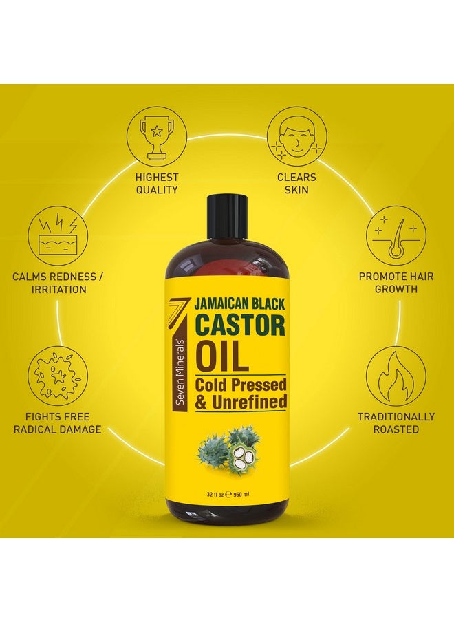 Seven Minerals Seven Minerals, Pure Jamaican Black Castor Oil - Big 32 fl oz Bottle - Unrefined & Hexane Free - for Hair Growth, Thicker Eyelashes & Eyebrows, Dry Skin, Healing, Hair Care  - Image 2