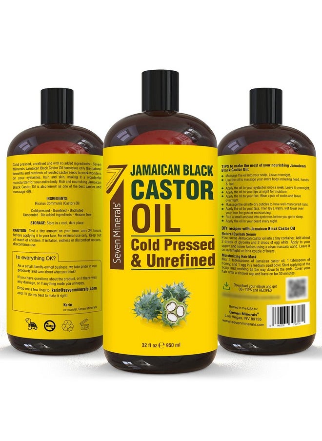 Seven Minerals Seven Minerals, Pure Jamaican Black Castor Oil - Big 32 fl oz Bottle - Unrefined & Hexane Free - for Hair Growth, Thicker Eyelashes & Eyebrows, Dry Skin, Healing, Hair Care  - Image 5
