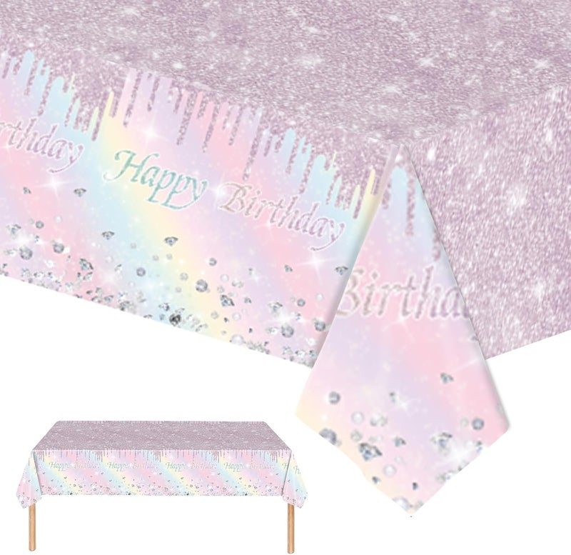 Mienocol 2pcs Pastel Rainbow Birthday Table Cloth Party Disposable Tablecloths,137 x274cm Shiny Glitter Diamond Birthday Party Rectangular Dining Table Cover for Baby Shower,Grils Birthday Party Table Décor - Image 1