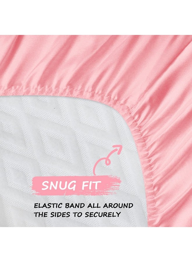 Coldwind Bassinet Sheets for Baby Girl, Satin Bedside Sleeper Sheets to Fit Mika Micky&Baby Delight&Dream On Me&Baby Joy Bassinet, Bassinet Sheet for Baby Hair (33"x20"x5") Silk Bassinet Sheets, Pink - Image 2