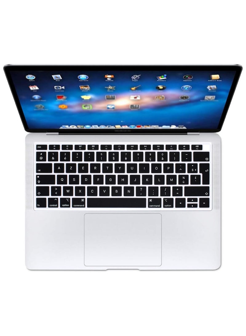 AMM EU/UK Layout French (AZERTY) Language Silicone Keyboard Cover Skin for MacBook Newest Macbook Air 13-Inch with Retina Display and Touch ID Model A1932 Release 2018/2019, Black - Image 1