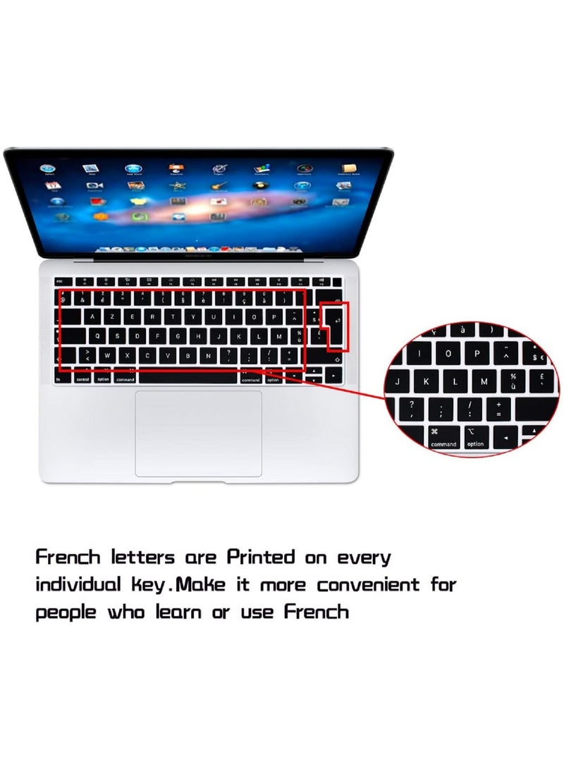 AMM EU/UK Layout French (AZERTY) Language Silicone Keyboard Cover Skin for MacBook Newest Macbook Air 13-Inch with Retina Display and Touch ID Model A1932 Release 2018/2019, Black - Image 3